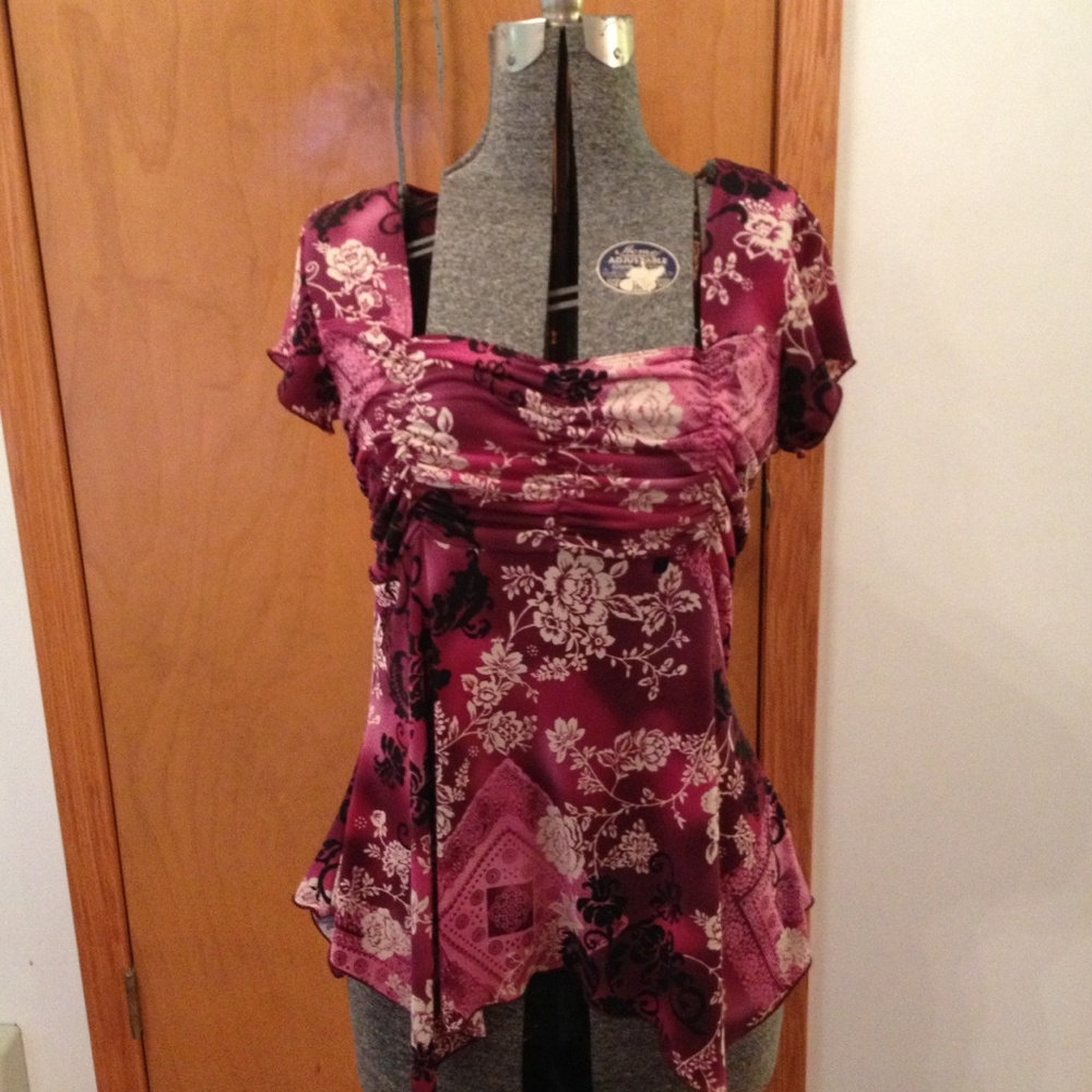 Medium B Moss Floral Print Top Pink Yellow Floral Print